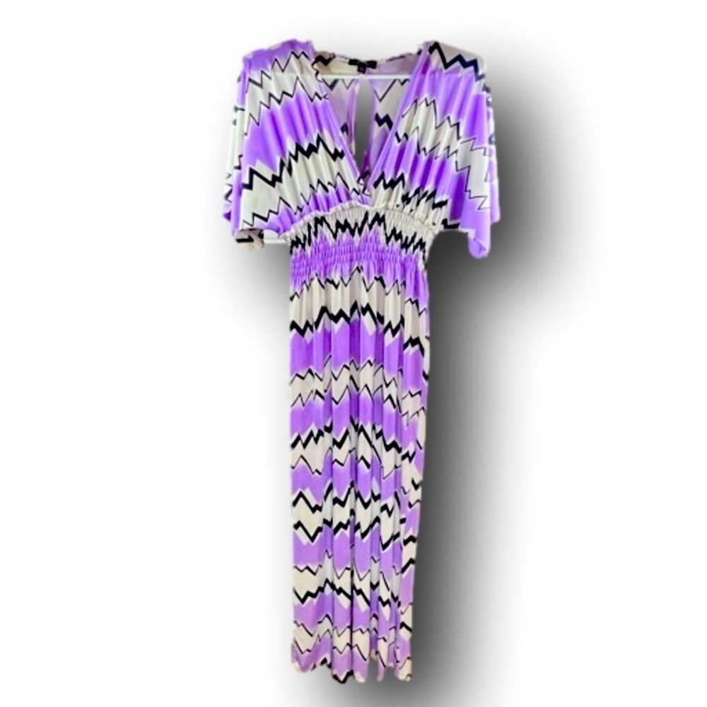 5th & Love Elastic Waist Splice Top Maxi Dress Purple Print